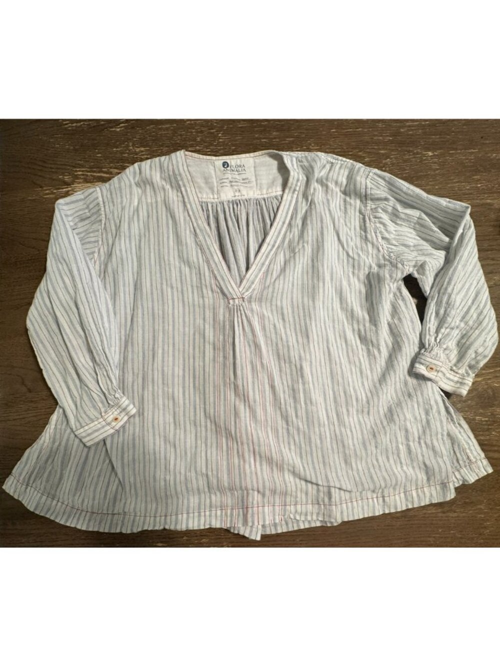 Flora Animalia Farmer's Smock Blouse One Size Cotton Poplin Stripe Natural Top